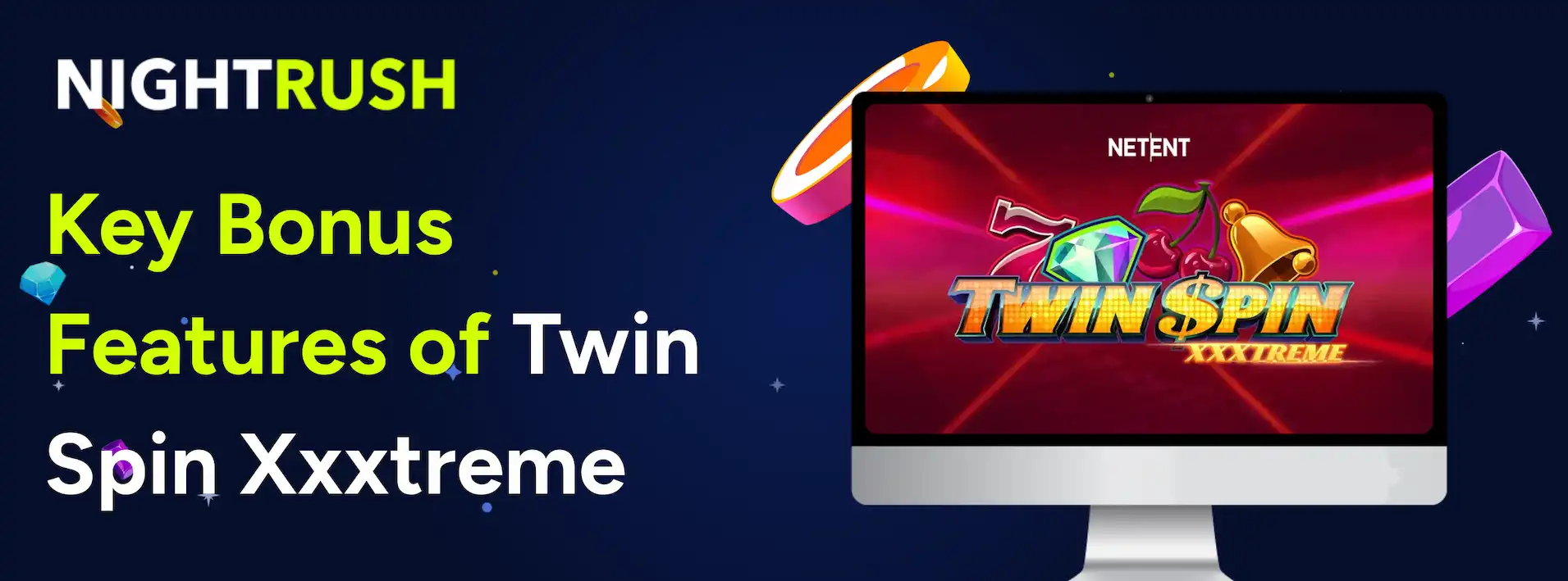 Laptop showing Twin Spin Xxxtreme slot logo & text on a blue background.