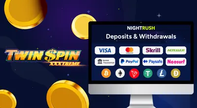 Laptop shows payment methods & Twin Spin Xxxtreme logo.