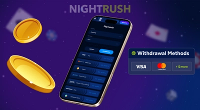 Smartphone screen showing a payment withdrawal menu with Visa and Mastercard options.