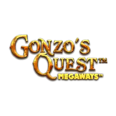Golden stone-textured Gonzo's Quest Megaways logo on a white background.