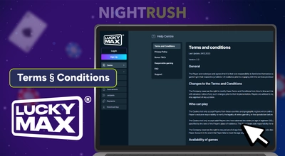 Lucky Max terms and conditions page displayed inside the casino platform interface