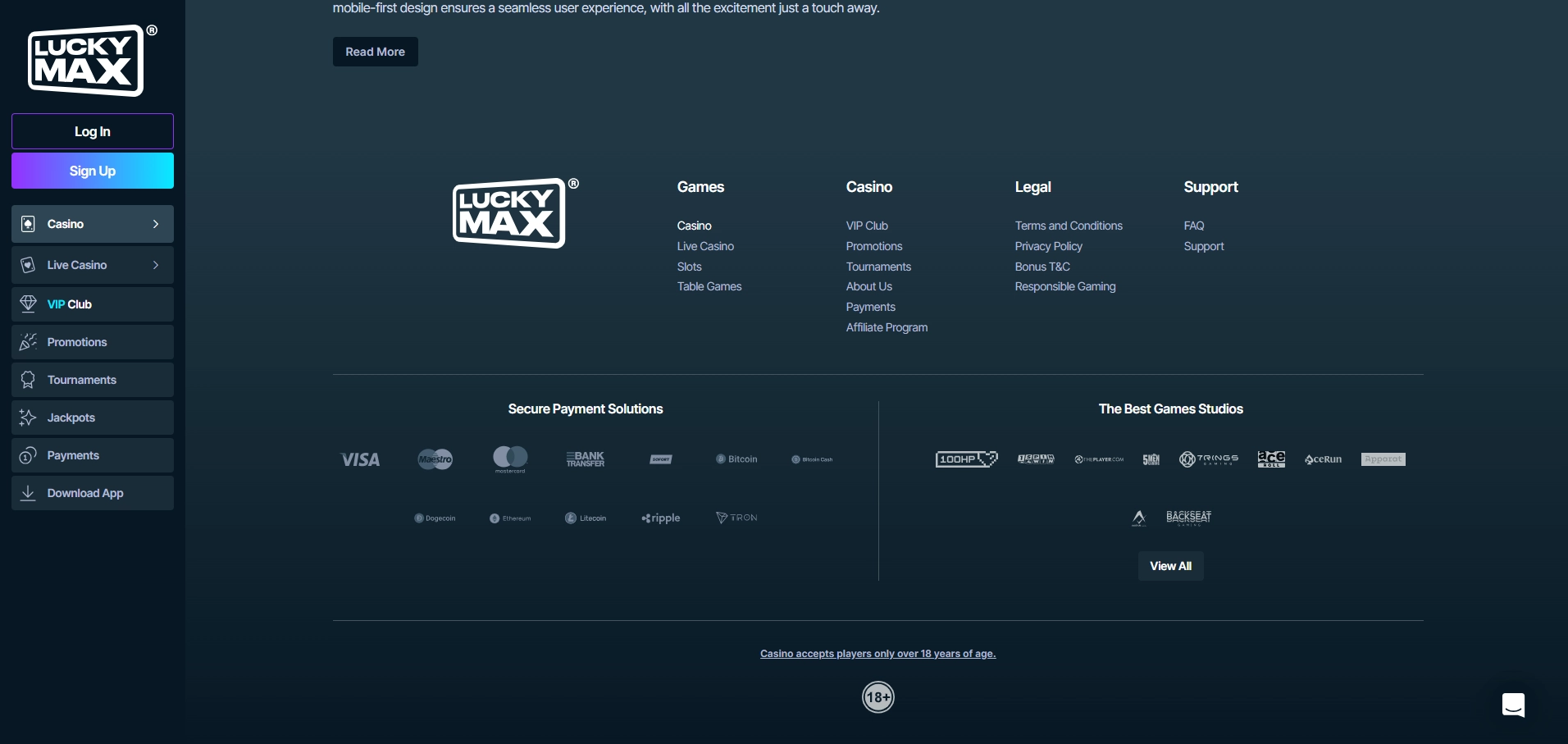 Image displaying Lucky Max Casino footer section.