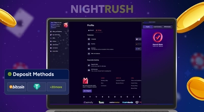 A laptop displays the user profile settings and deposit options for Ybets Casino.