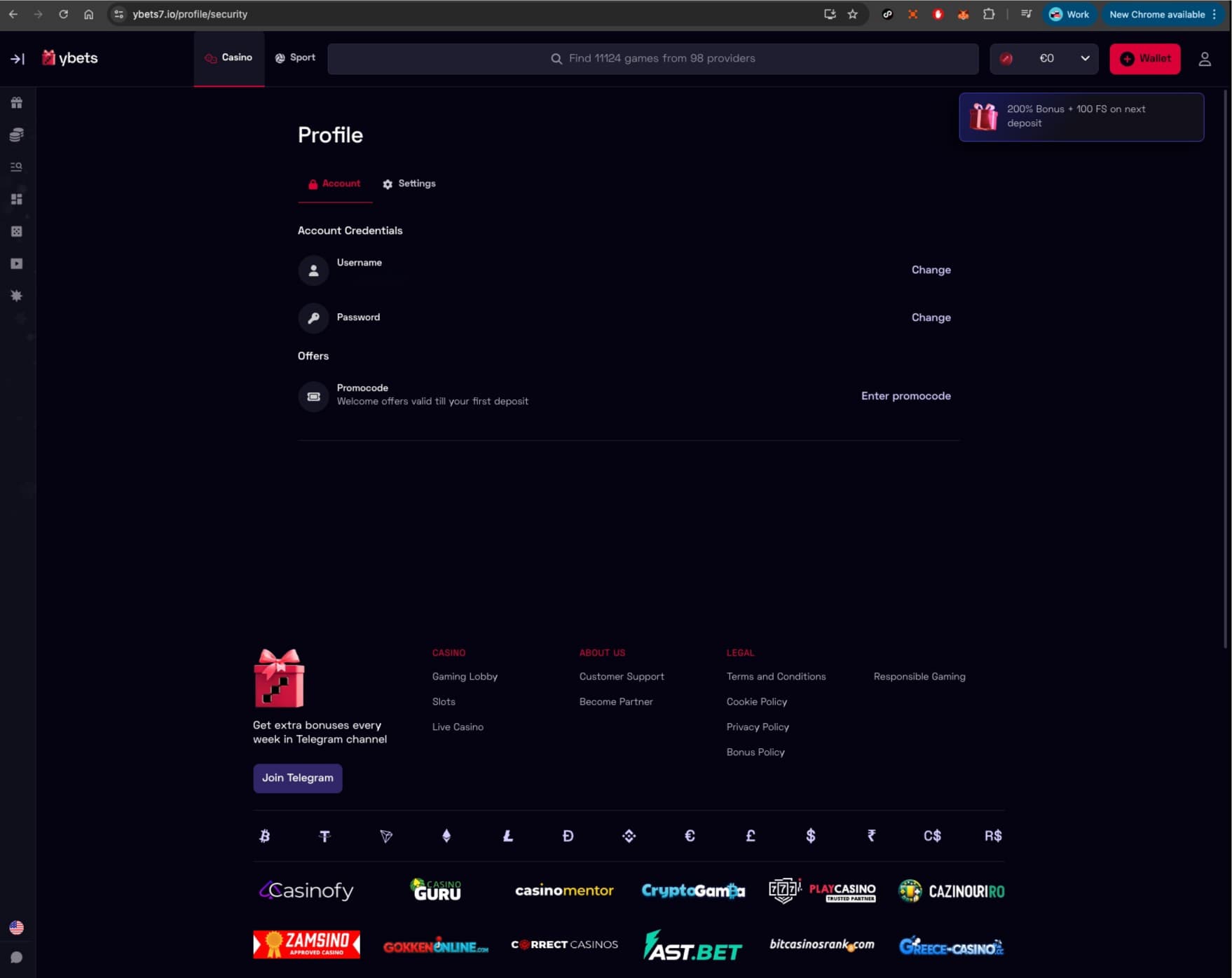 Ybets Casino Account
