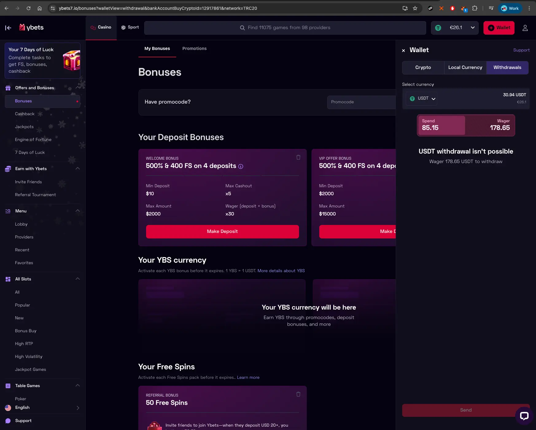 Ybets Casino Bonuses
