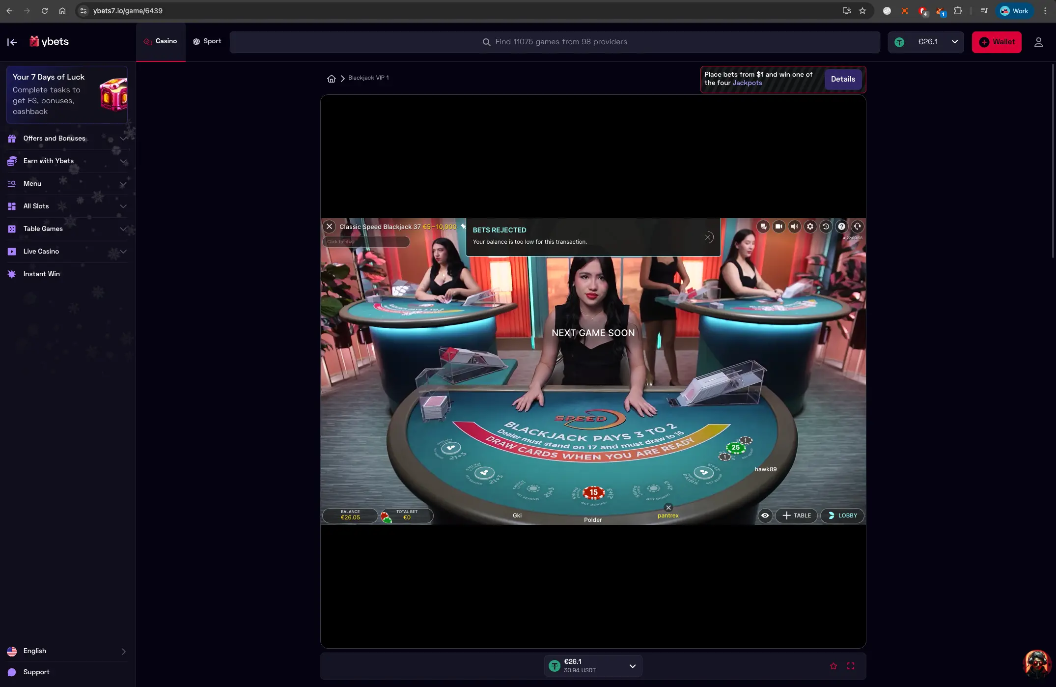 Ybets Casino Live Game