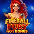 A flaming fireball logo for Fireball Fury: Hot Bonus with sparks and a dark background.