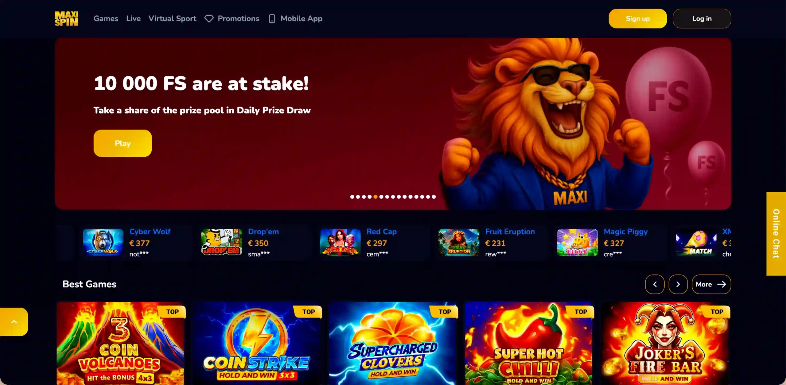 MaxiSpin Casino homepage