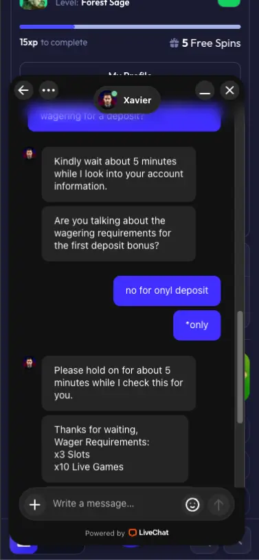 Spinrise live chat about wagering