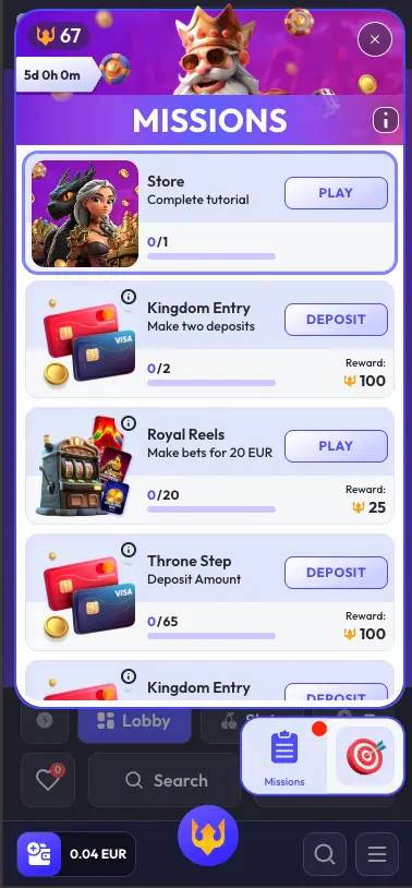Spinrise missions screen