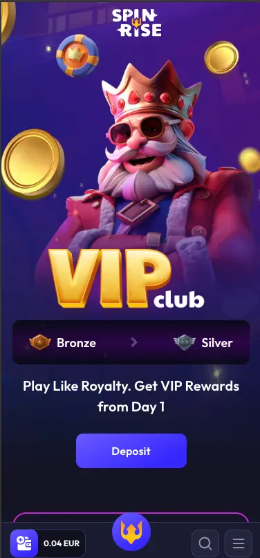 Spinrise vip club screen