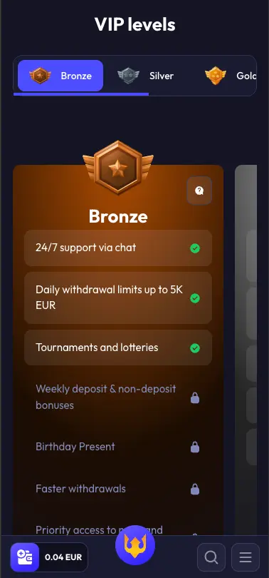 Spinrise VIP level screen
