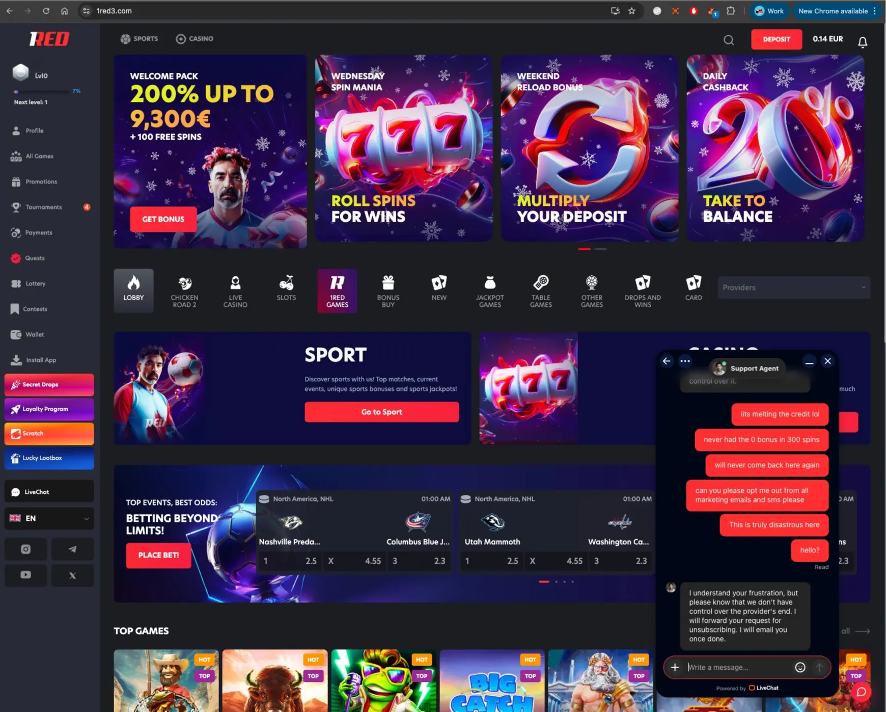 1Red Casino Homepage