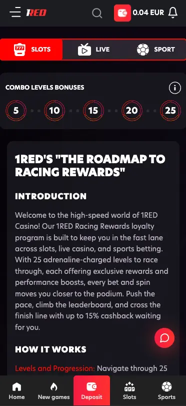 1red Casino Mobile Levels Bonuses