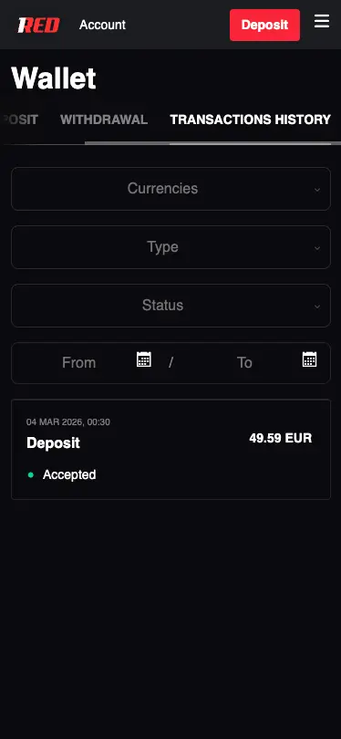 1Red Casino Mobile Payment History