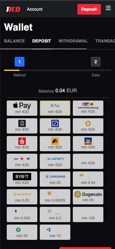 1Red Casino Mobile Wallet