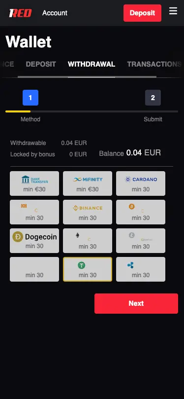 1Red Casino Mobile Withdrawal Methods