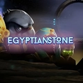 Game title graphic EGYPTIAN STONE featuring stylised stone figures in a dark, atmospheric setting.
