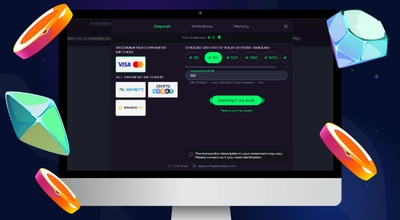 The laptop shows Deposit section at GlitchSpin.