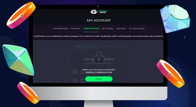 The laptop shows Verification section at GlitchSpin.