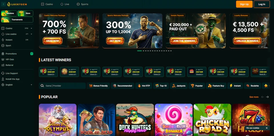 Screenshot of LuckyGem landing page.