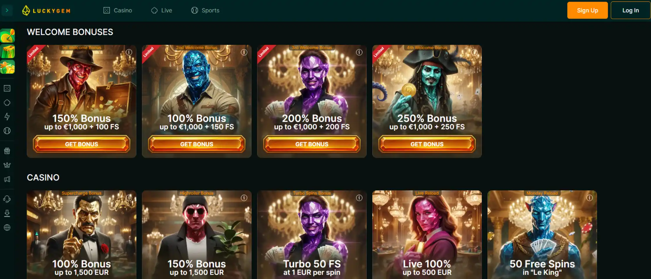 Screenshot of LuckyGem Casino Promotions Page.