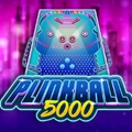 Logo for Plinkball 5000 featuring a stylised blue arcade game board over a neon purple background.