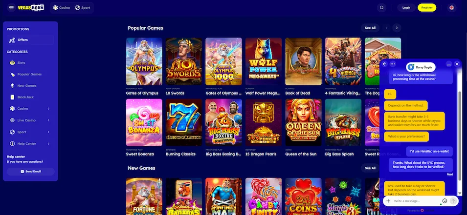 Image displaying Vegas Nova Live Chat.