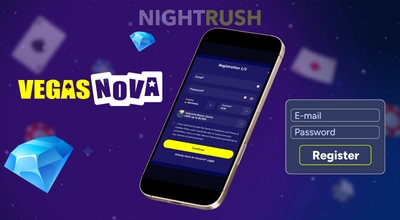NightRush VegasNova casino app login screen on smartphone