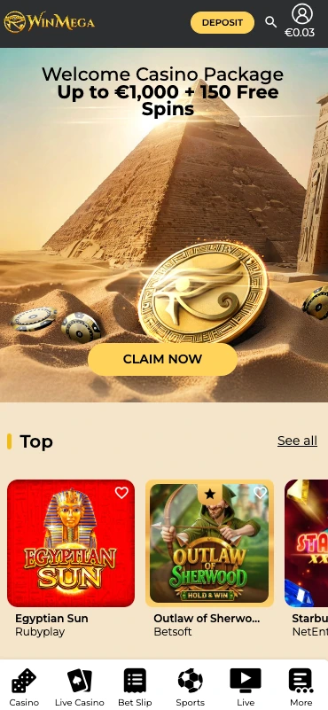 Megawin landing page.
