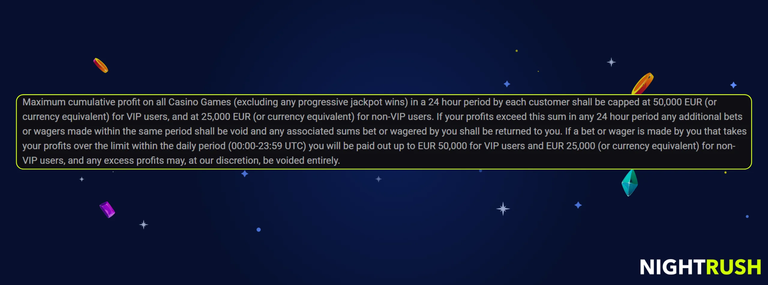 A callout box shows the 24-hour profit caps rule at Nova Dreams.