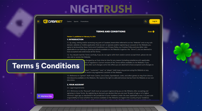 CasaBet casino’s terms and conditions page, one green clove and a terms & conditions button.