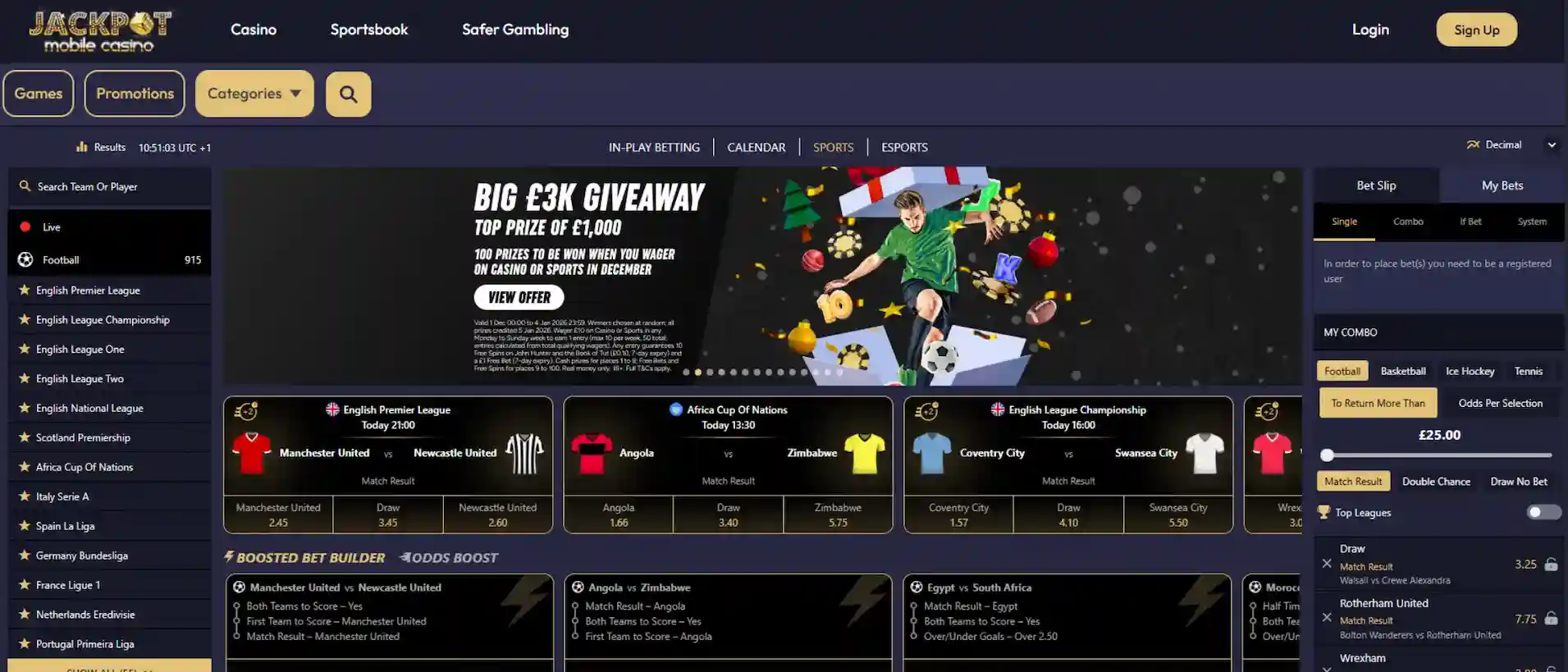 Screenshot of Jackpot Mobile's sportsbook