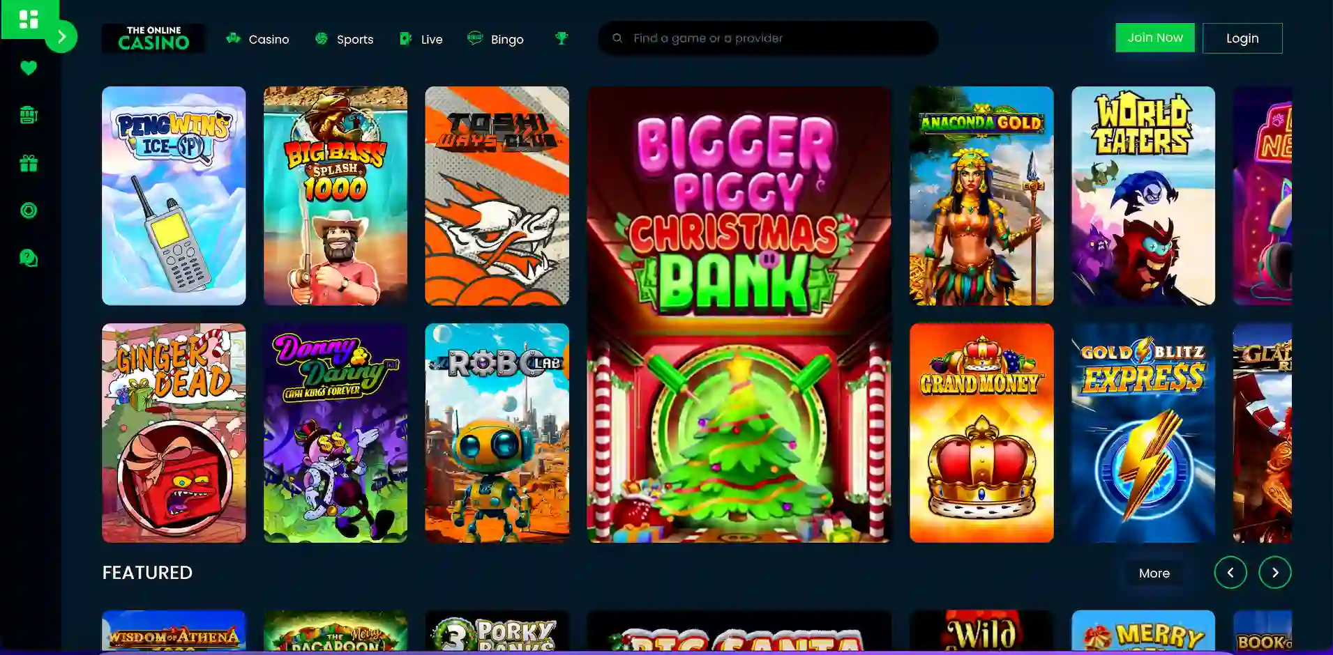 The Online Casino game selection.