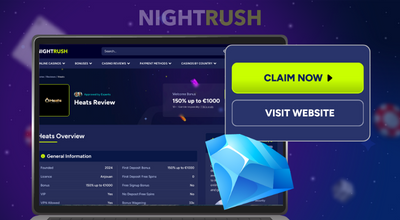 A screen shows a casino review page with a prominent "Claim Now" button and a "Visit Website" button.