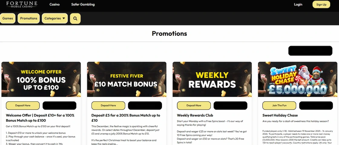 Fortune Mobile promotions page.