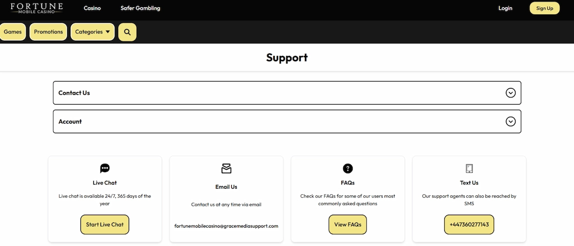 Fortune Mobile customer support.