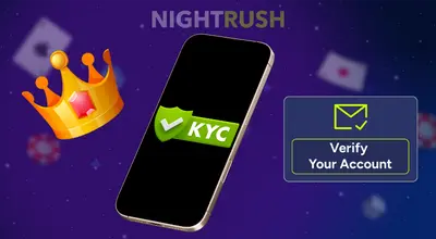 Smartphone showing a green KYC shield icon next to a gold crown graphic.