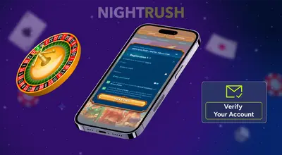 A smartphone showing an online casino registration form with fields for email and password.