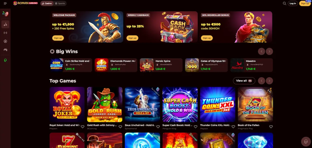 Roman Casino homepage