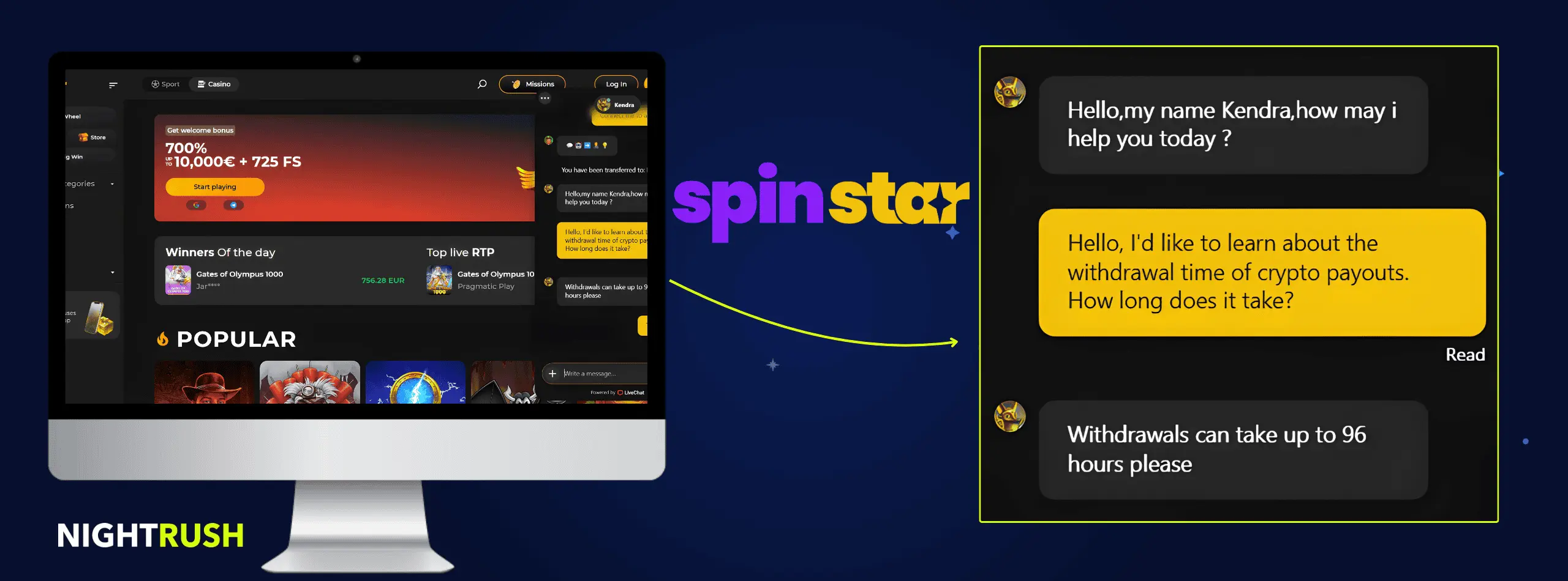 Spinstar Casino live chat conversation