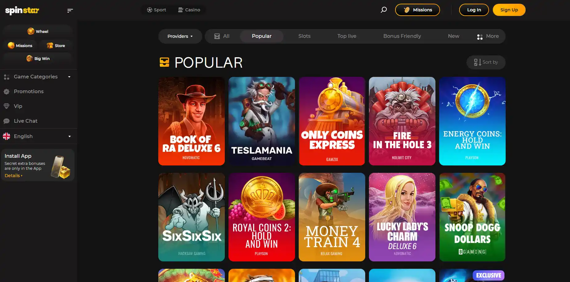 Spinstar Casino popular games lobby