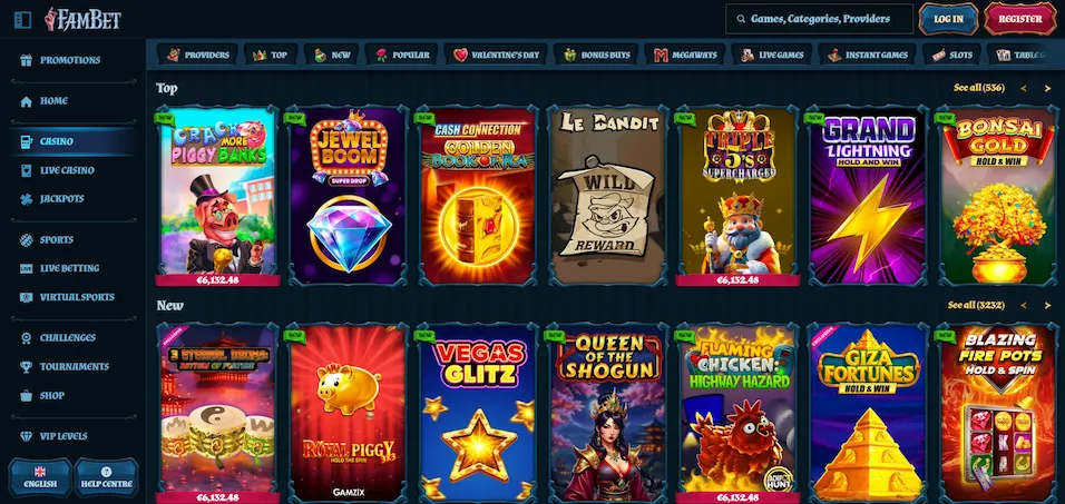 Image showcasing Fambet Casino's casino game selection.