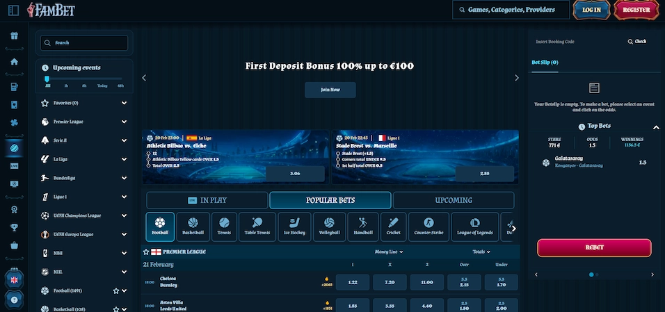 Image showing Fambet Casino Sportsbook section.
