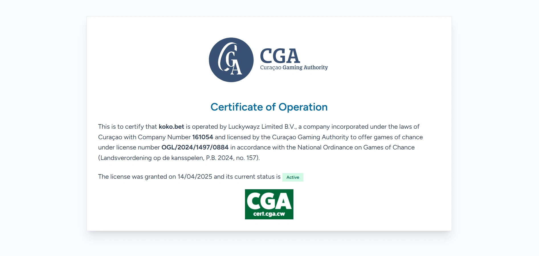 Kokobet licentie
