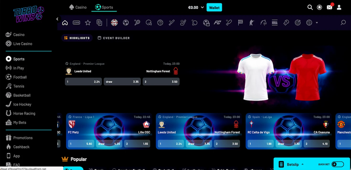 Image displaying turbo wins sportsbook section.