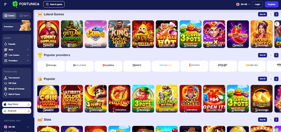 Image showcasing Fortunica Casino landing page.