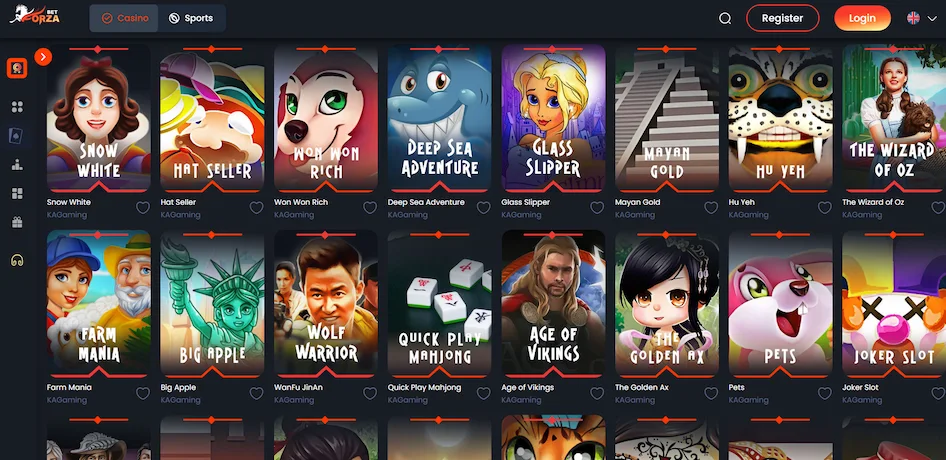 Forzabet slot games screen.