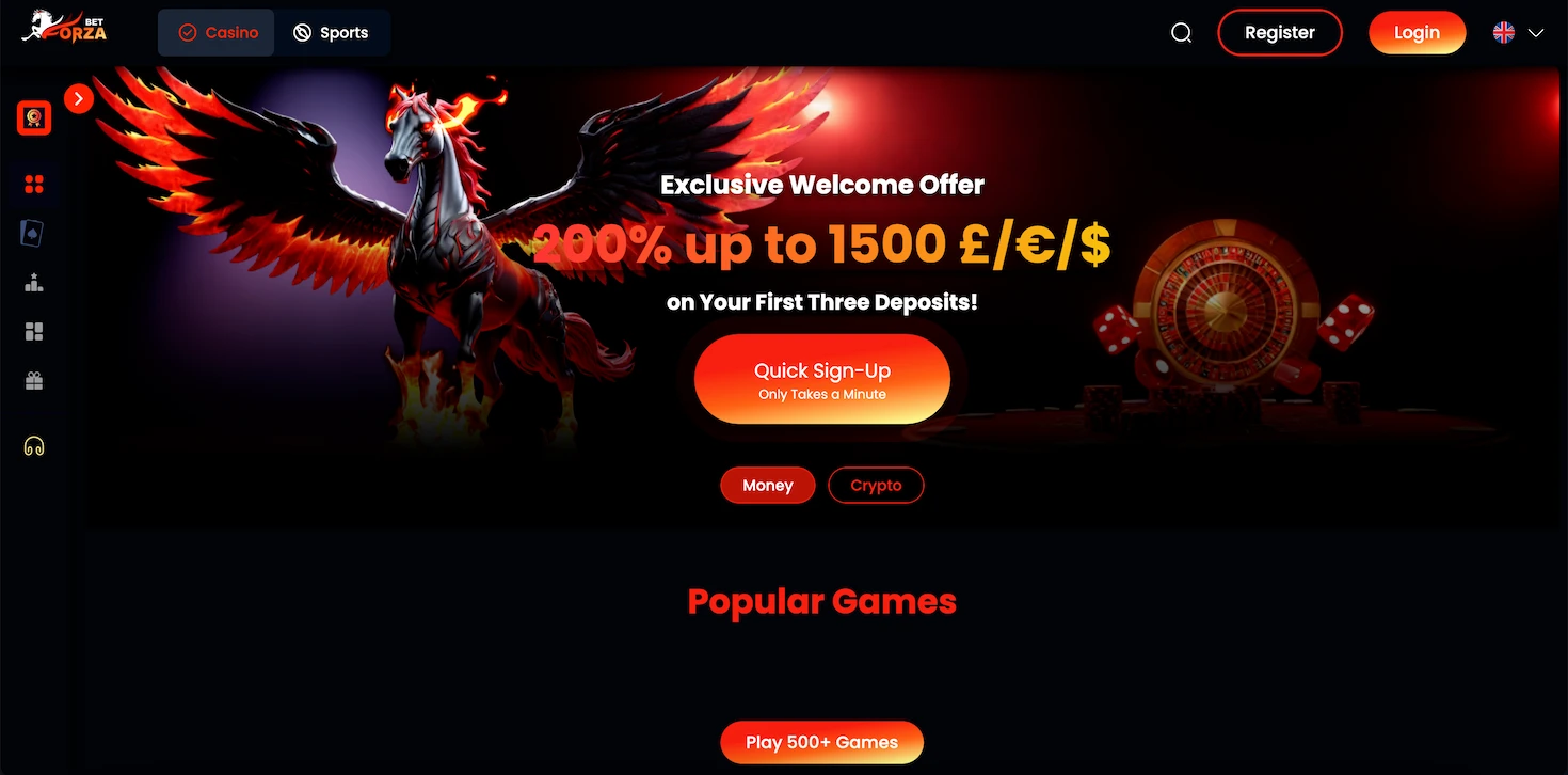 Image of Forzabet casino homepage showing bonus offers.