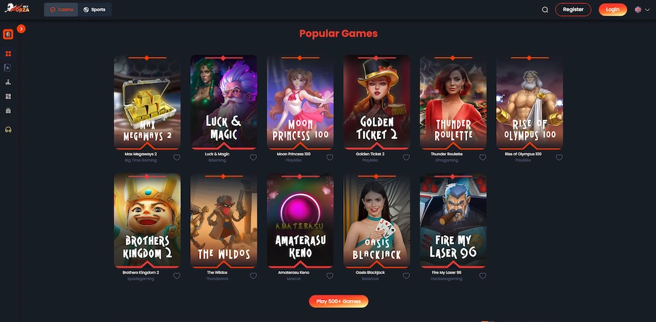 Image of casino games portfolio at ForzaBet.